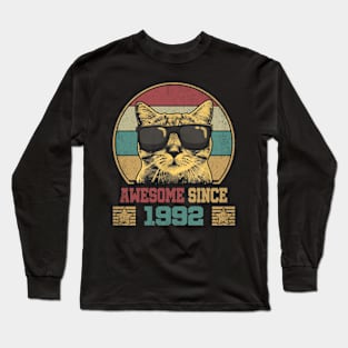 Awesome Since 1992 32nd Birthday Gift Cat Lover Long Sleeve T-Shirt